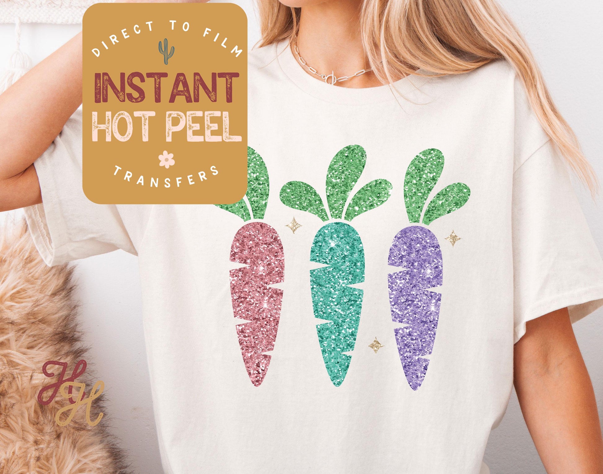 Glitter Carrots Faux Glitter DTF Direct to Film Transfer, DTG Transfer Sheet, Ready for Press Transfers, DTG Sheet, Easter Shirt Prints