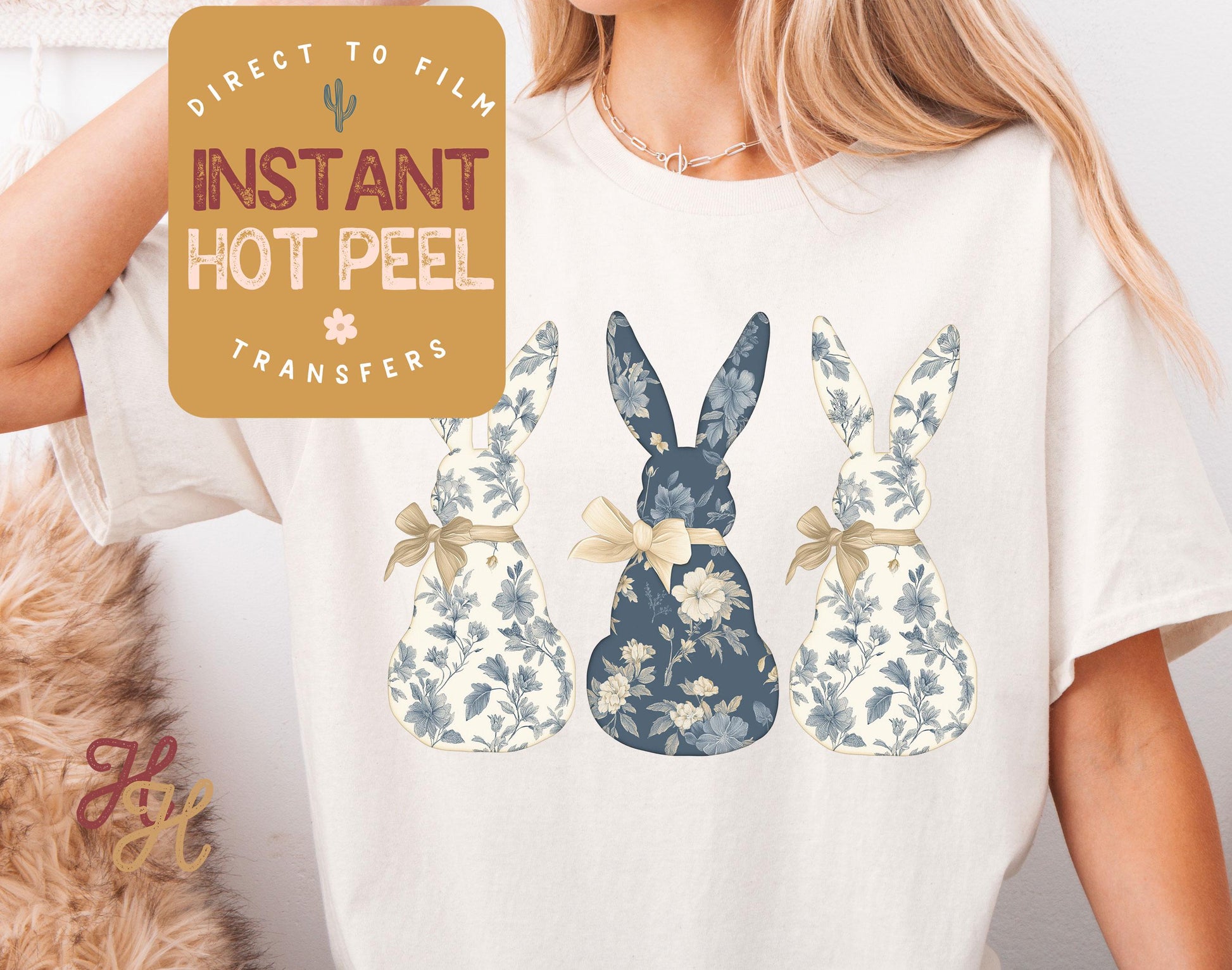 Grand Millennial Bunny Trio DTF Direct to Film Transfer, DTG Transfer Sheet, Ready for Press Transfers, DTG Sheet, Easter Shirt Prints