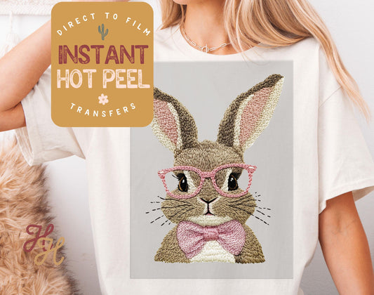 Faux Embroidered Easter Bunny DTF Direct to Film Transfer, DTG Transfer Sheet, Ready for Press Transfers, DTG Sheet, Easter Shirt Prints