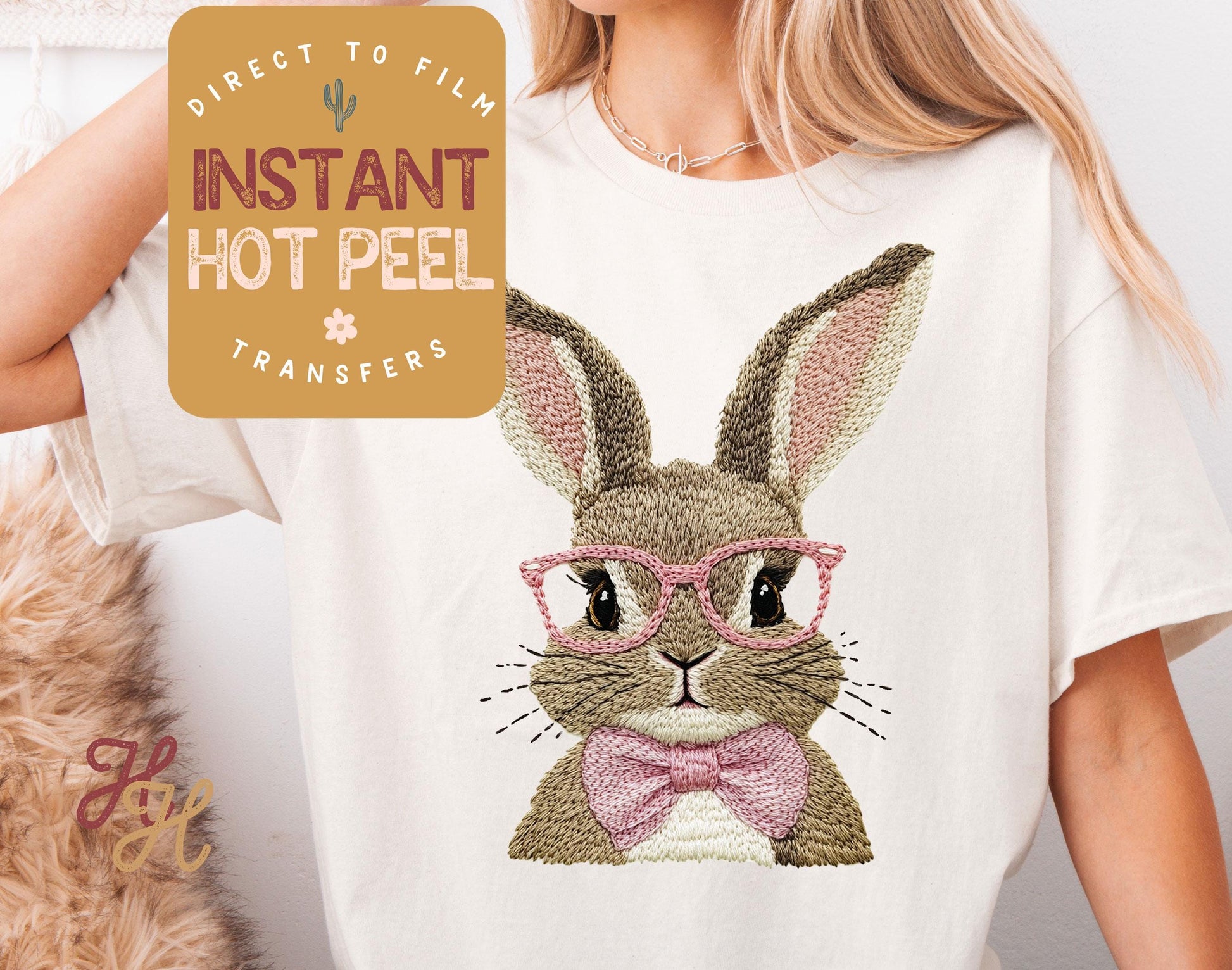 Faux Embroidered Easter Bunny DTF Direct to Film Transfer, DTG Transfer Sheet, Ready for Press Transfers, DTG Sheet, Easter Shirt Prints