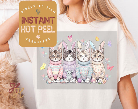 Easter Bunny Cats DTF Direct to Film Transfer, DTG Transfer Sheet, Ready for Press Transfers, DTG Sheet, Happy Easter Shirt Print