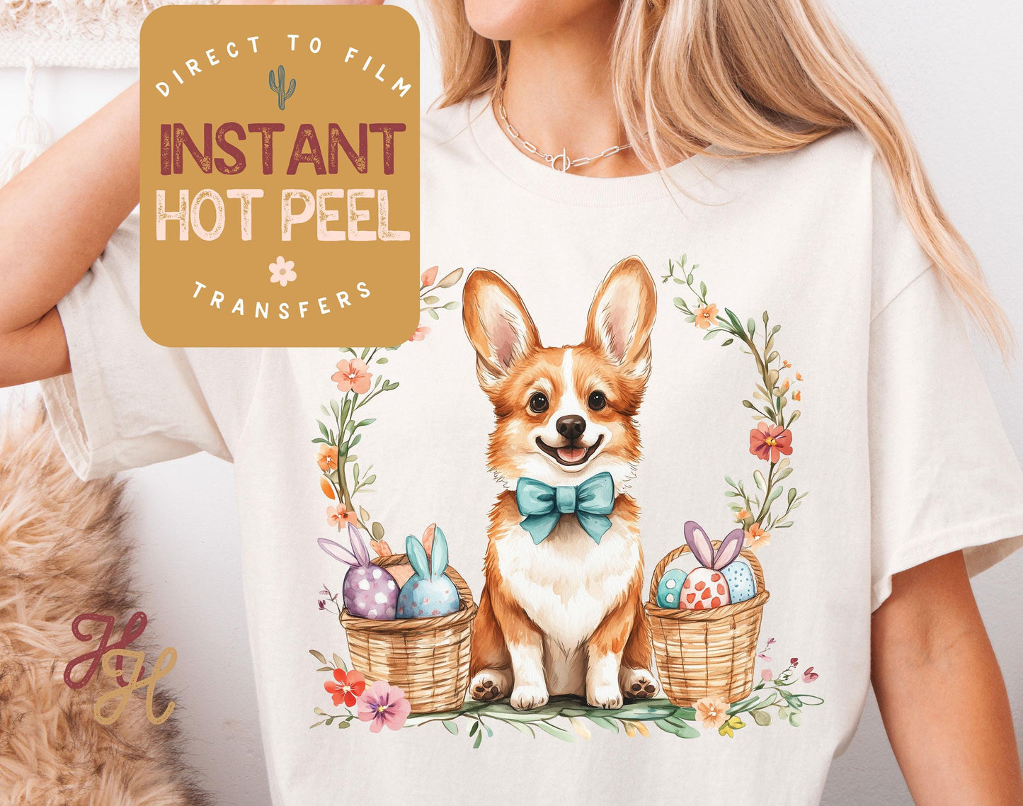 Easter Bunny Corgi Dog DTF Direct to Film Transfer, DTG Transfer Sheet, Ready for Press Transfers, DTG Sheet, Happy Easter Prints