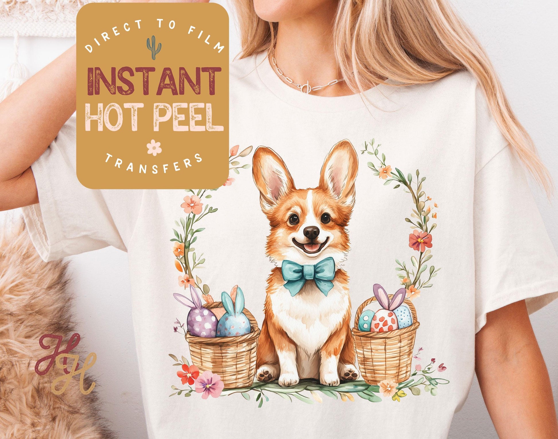 Easter Bunny Corgi Dog DTF Direct to Film Transfer, DTG Transfer Sheet, Ready for Press Transfers, DTG Sheet, Happy Easter Prints