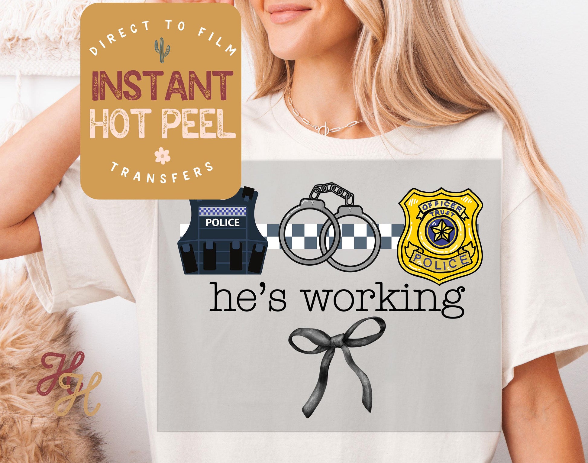 He's Working Police DTF, Occupation Ready to Press Transfer, Proud Wives Direct to Film Prints, Bulk Transfer Sheet, Ready for Press DTG