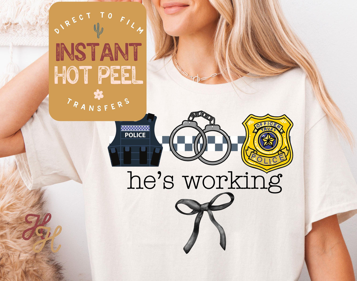 He's Working Police DTF, Occupation Ready to Press Transfer, Proud Wives Direct to Film Prints, Bulk Transfer Sheet, Ready for Press DTG