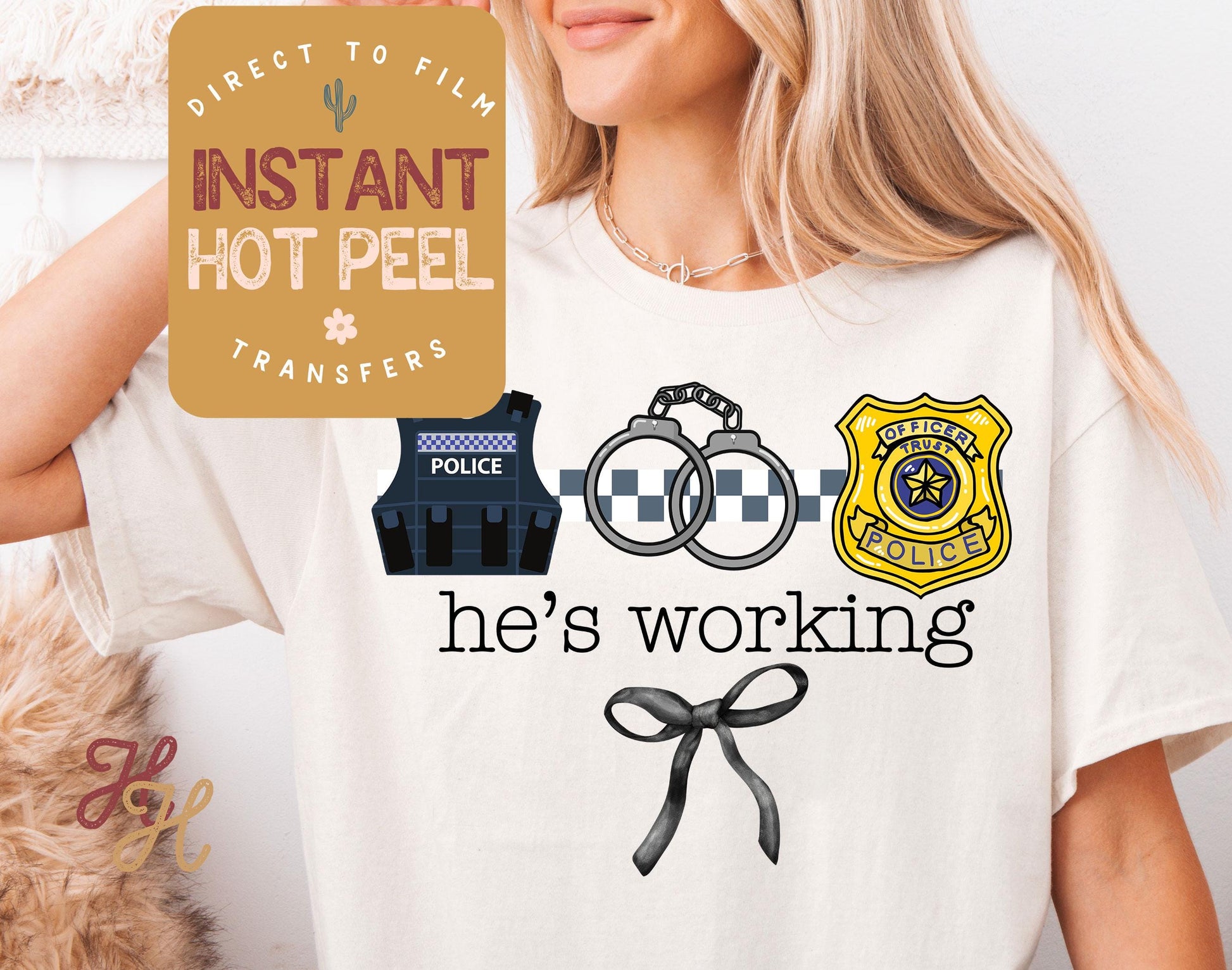 He's Working Police DTF, Occupation Ready to Press Transfer, Proud Wives Direct to Film Prints, Bulk Transfer Sheet, Ready for Press DTG