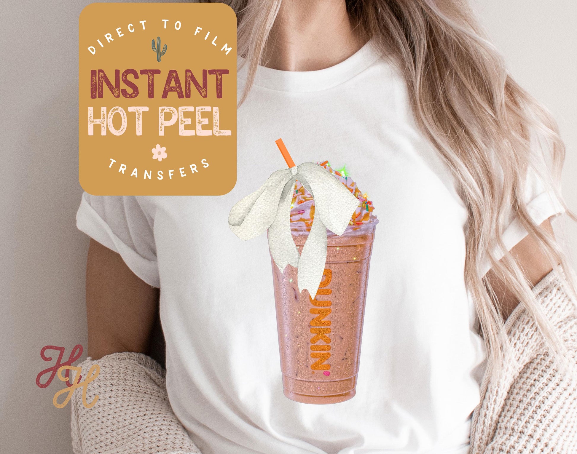 Dunkie Iced Coffee Shirt DTF Transfer Print, Ready to Press Shirt Transfers, Trendy DTG Heat Press Transfer, Instant Hot Peel Direct to Film