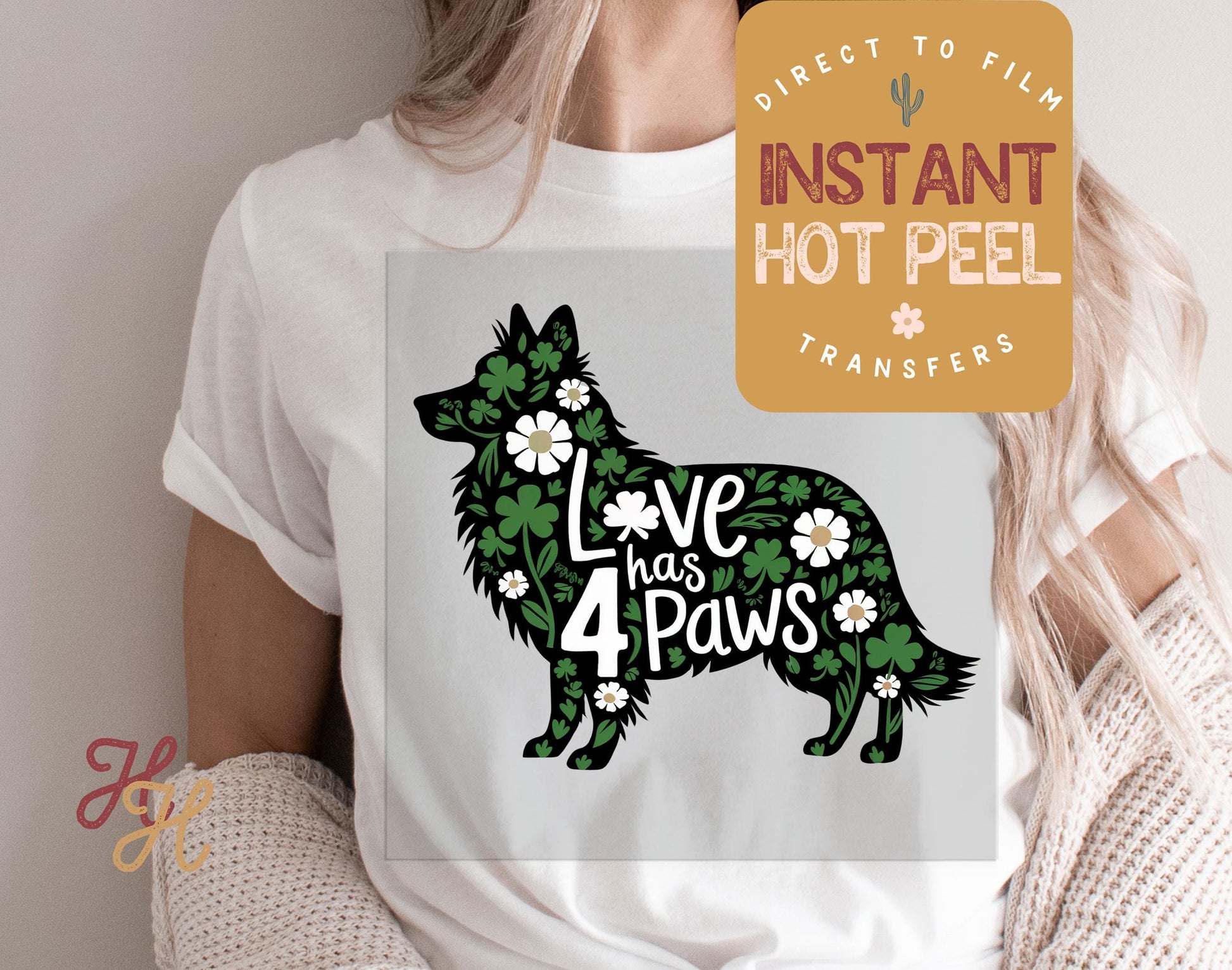 Love has 4 Paws Border Collie St. Patricks Day DTF Transfer Print, Ready Press Shirt Transfers, Trendy DTG Heat Press Transfer, Instant Peel