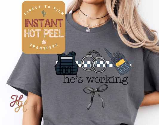 He's Working Correctional Officer DTF, Occupation Ready Press Transfer, Proud Wives Direct to Film Prints, Bulk Transfer Sheet, Hot Peel DTG