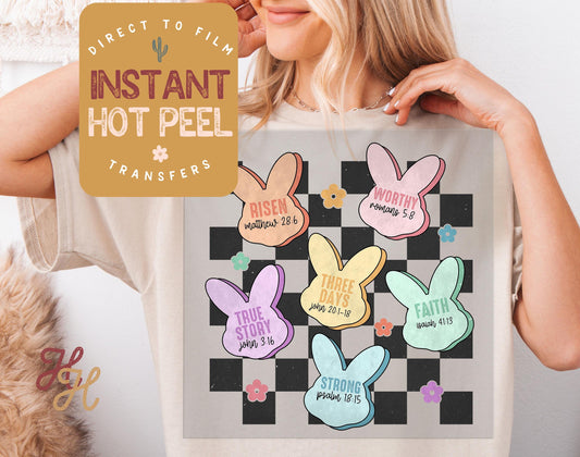 Easter Candy Checkered DTF Direct to Film Transfer, DTG Transfer Sheet, Ready for Press Transfers, DTG Sheet, Christian Faith Shirt Prints