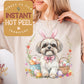 Easter Bunny Shih Tzu Dog DTF Direct to Film Transfer, DTG Transfer Sheet, Ready for Press Transfers, DTG Sheet, Happy Easter Prints