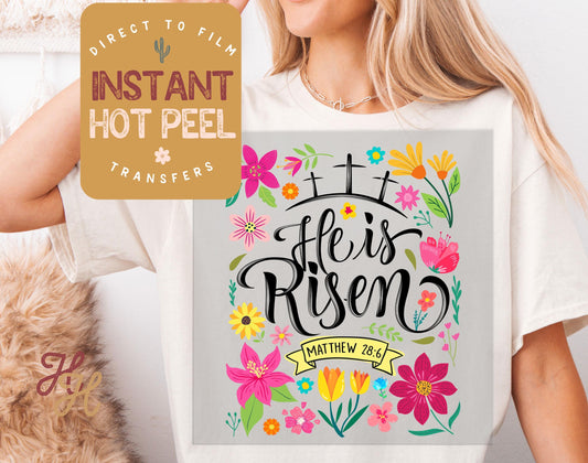 He is Risen Colorful Abstract DTF Direct to Film Transfer, DTG Transfer Sheet, Ready for Press Transfers, DTG Sheet, Easter Shirt Prints