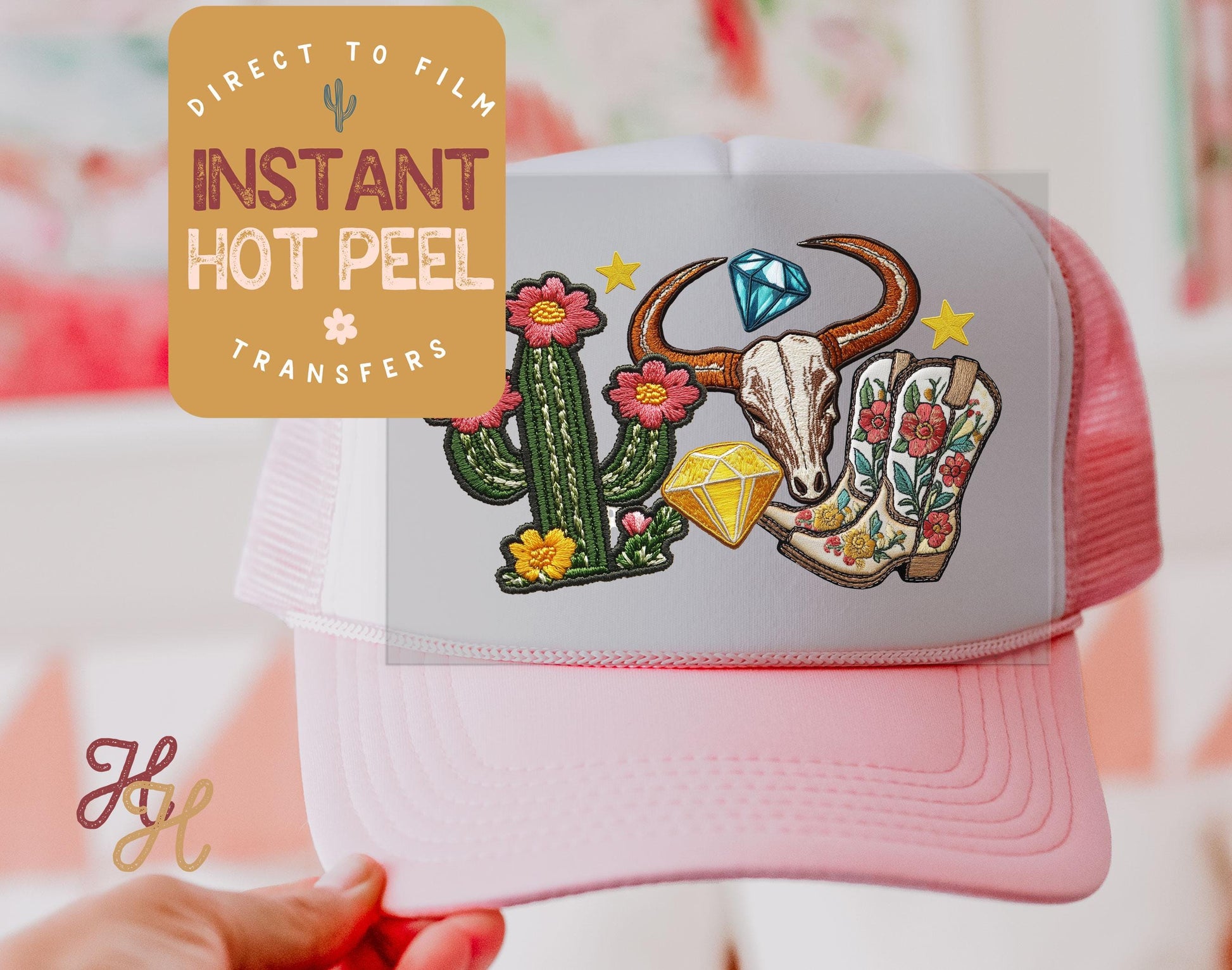 Faux Patch Southwestern Trucker Hat DTF Transfers, Hat Heat Transfer, Direct to Film Transfer, Bulk Transfer Sheet, Ready for Press DTG
