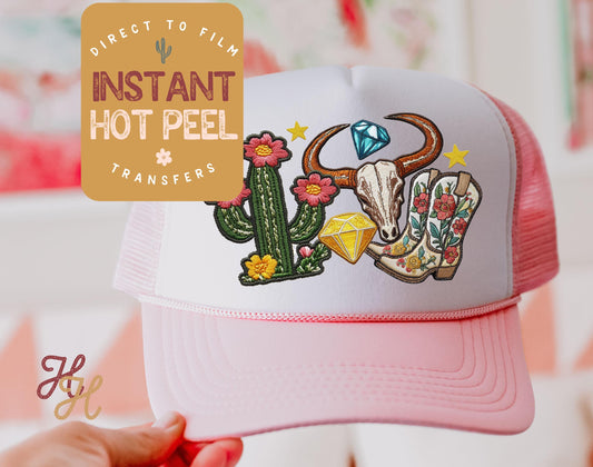 Faux Patch Southwestern Trucker Hat DTF Transfers, Hat Heat Transfer, Direct to Film Transfer, Bulk Transfer Sheet, Ready for Press DTG