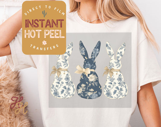 Grand Millennial Bunny Trio DTF Direct to Film Transfer, DTG Transfer Sheet, Ready for Press Transfers, DTG Sheet, Easter Shirt Prints
