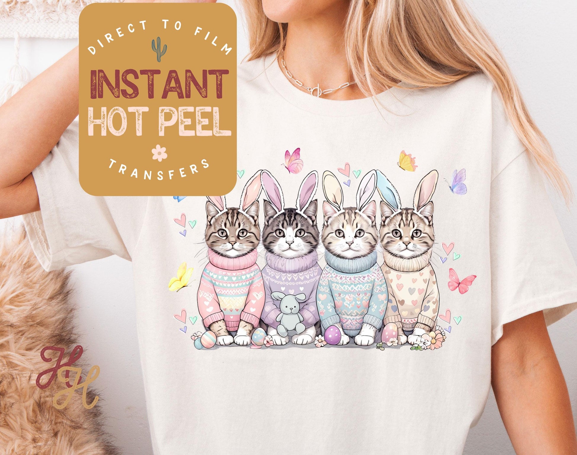 Easter Bunny Cats DTF Direct to Film Transfer, DTG Transfer Sheet, Ready for Press Transfers, DTG Sheet, Happy Easter Shirt Print