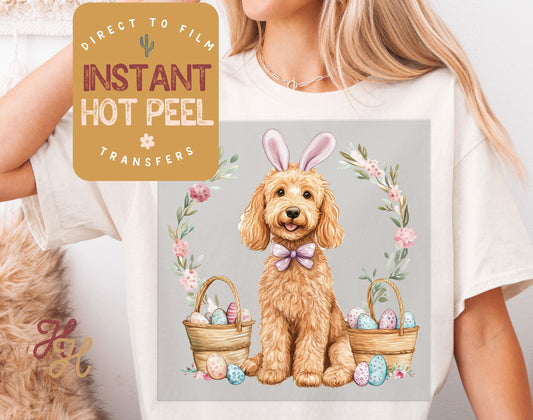 Easter Bunny Goldendoodle DTF Direct to Film Transfer, DTG Transfer Sheet, Ready for Press Transfers, DTG Sheet, Happy Easter Prints