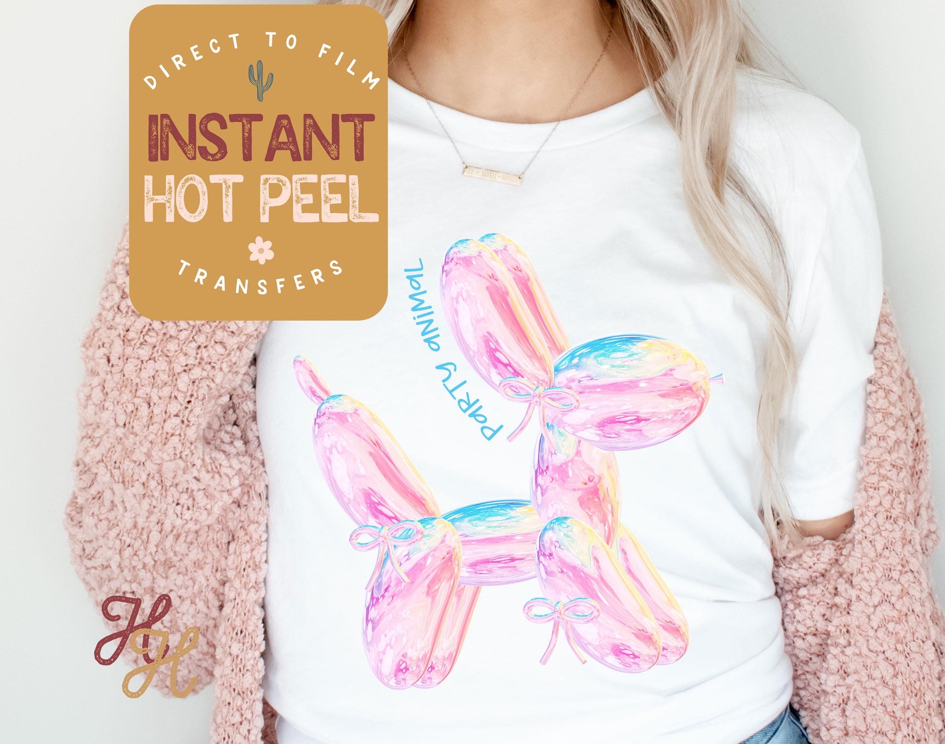 Balloon Dog Party Animal DTF Transfer Print, Ready to Press Shirt Transfers, Trendy DTG Heat Press Transfer, Instant Peel Direct to Film