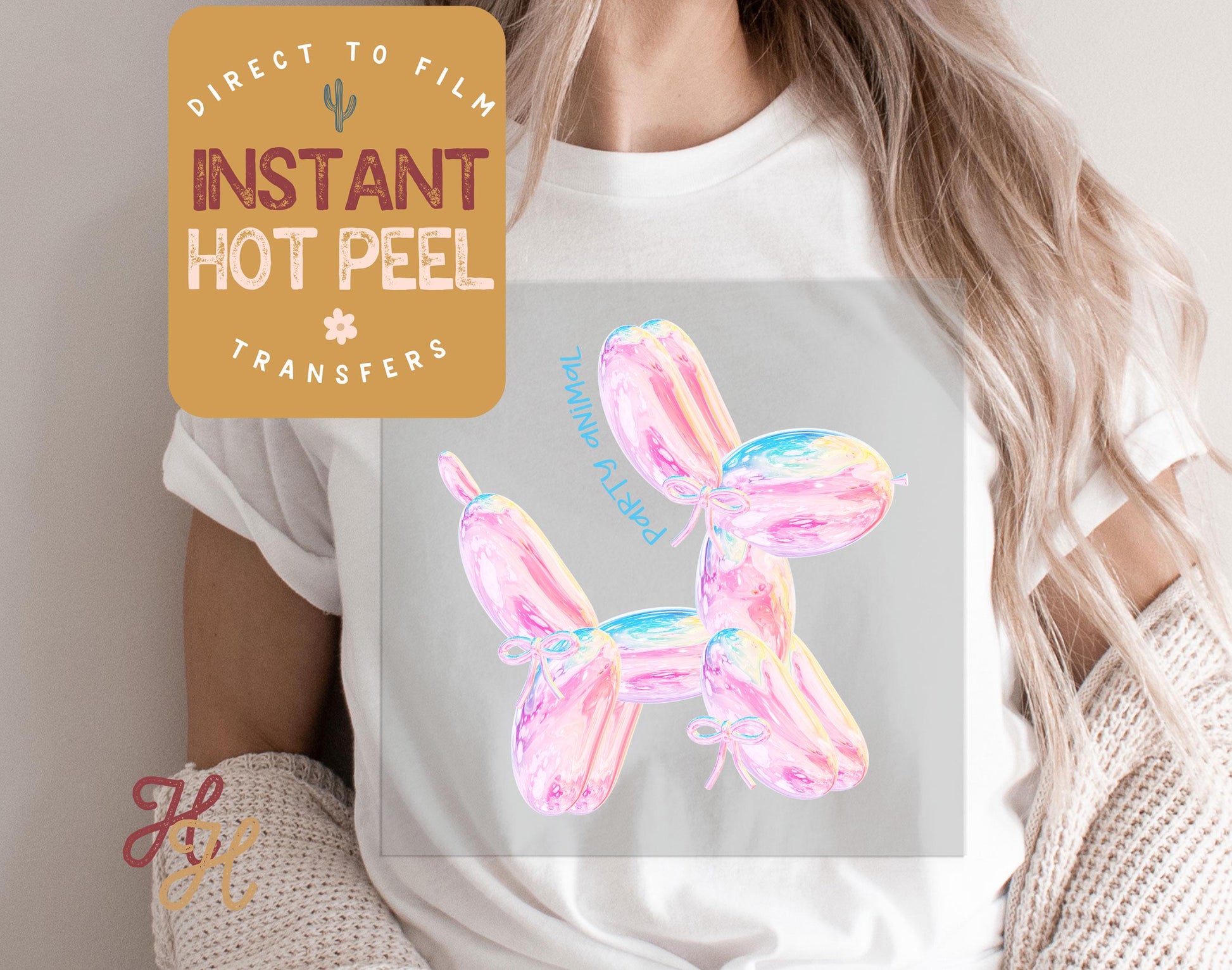Balloon Dog Party Animal DTF Transfer Print, Ready to Press Shirt Transfers, Trendy DTG Heat Press Transfer, Instant Peel Direct to Film