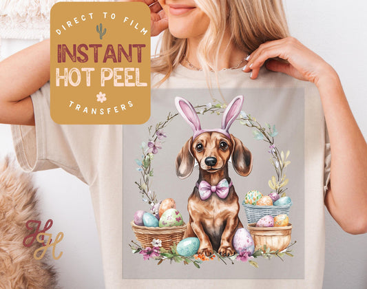 Easter Bunny Dachshund DTF Direct to Film Transfer, DTG Transfer Sheet, Ready for Press Transfers, DTG Sheet, Happy Easter Prints