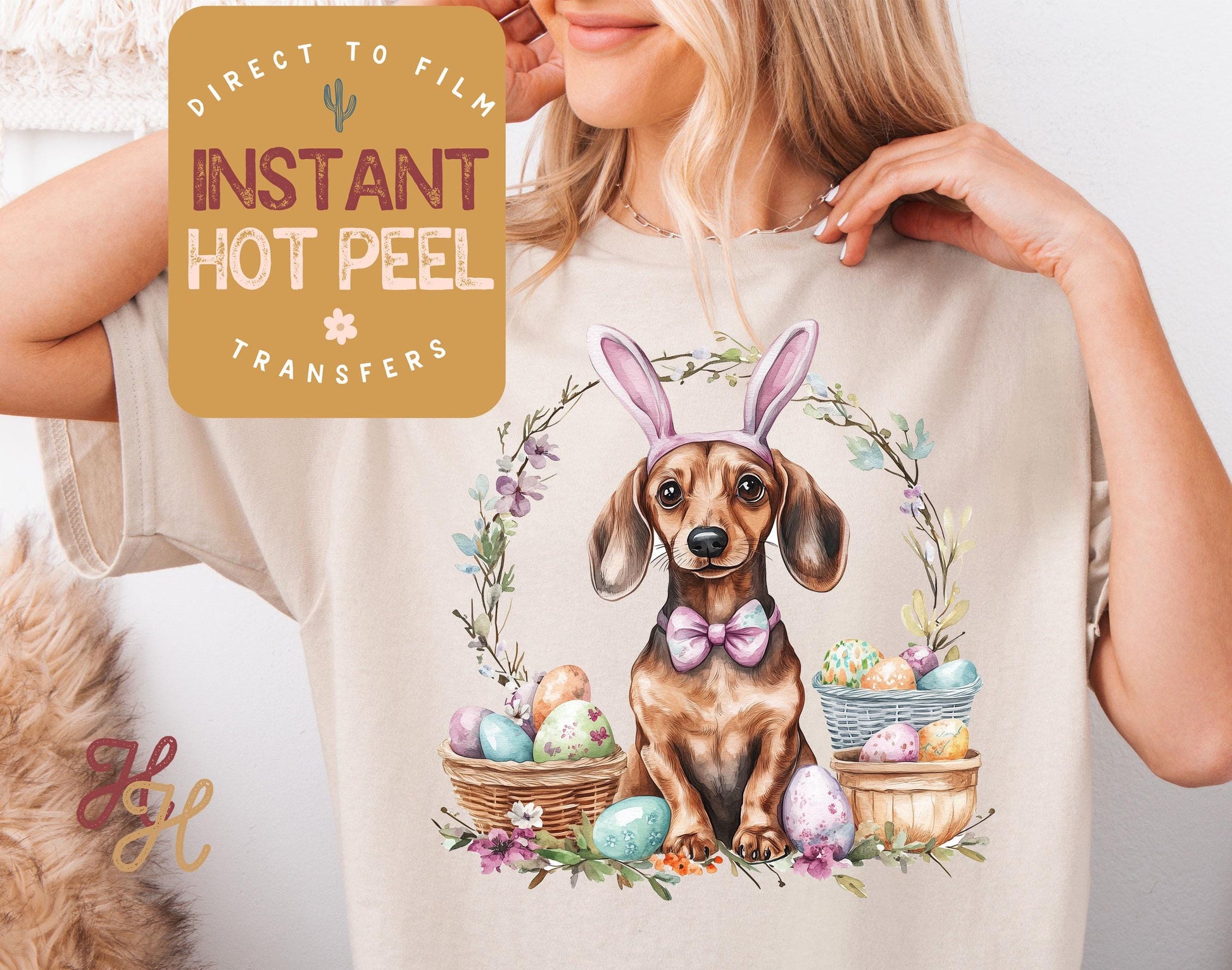 Easter Bunny Dachshund DTF Direct to Film Transfer, DTG Transfer Sheet, Ready for Press Transfers, DTG Sheet, Happy Easter Prints