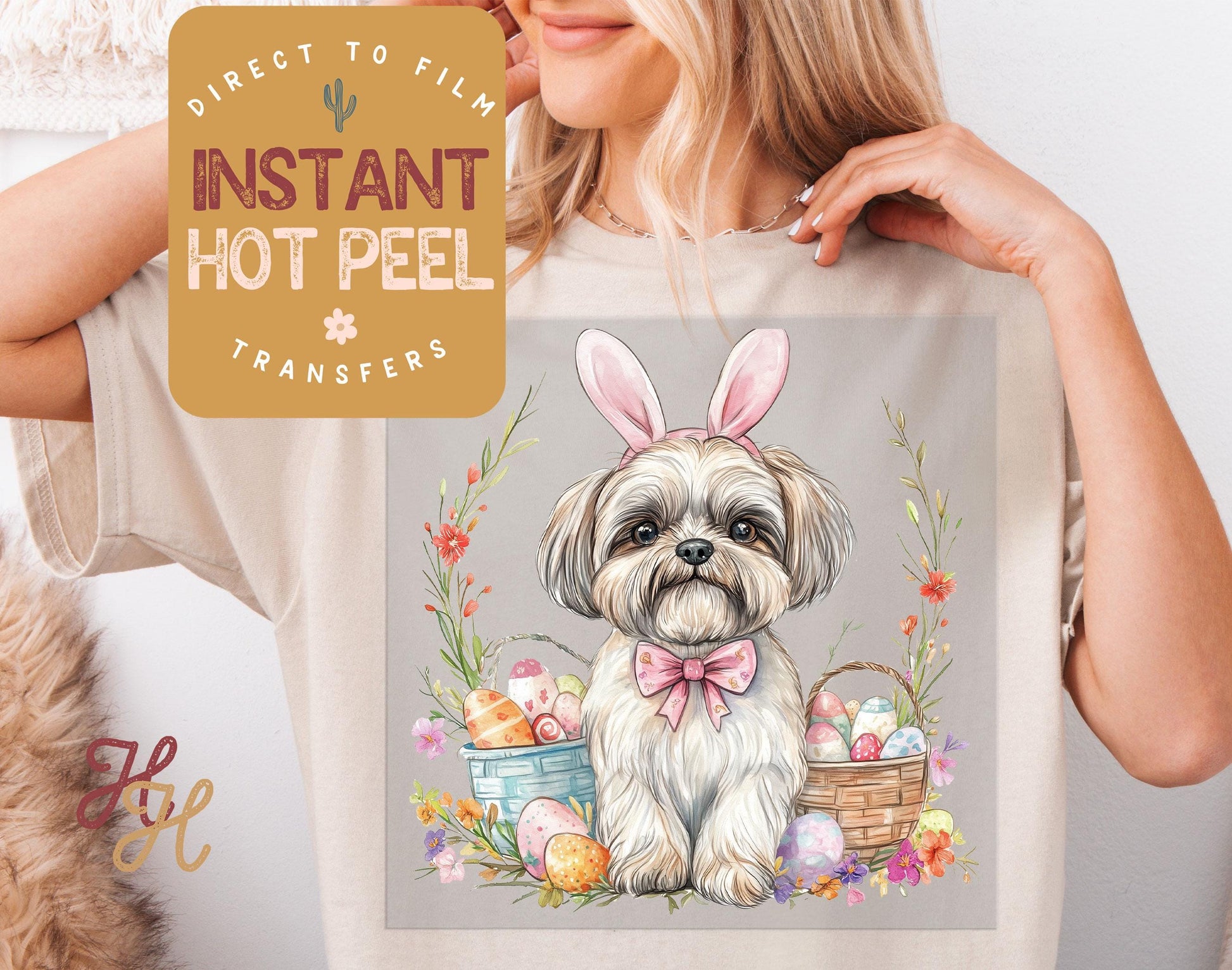 Easter Bunny Shih Tzu Dog DTF Direct to Film Transfer, DTG Transfer Sheet, Ready for Press Transfers, DTG Sheet, Happy Easter Prints