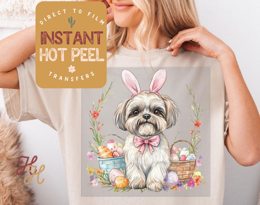Easter Bunny Shih Tzu Dog DTF Direct to Film Transfer, DTG Transfer Sheet, Ready for Press Transfers, DTG Sheet, Happy Easter Prints
