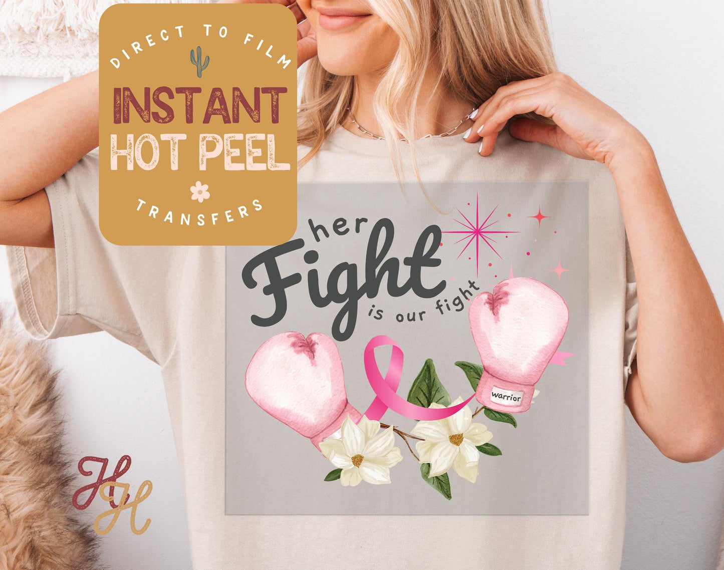 Breast Cancer Awareness DTF, Her Fight is Our Fight Warrior Transfer Direct to Film Print, Ready to Press Shirt Transfers, DTG Heat Transfer