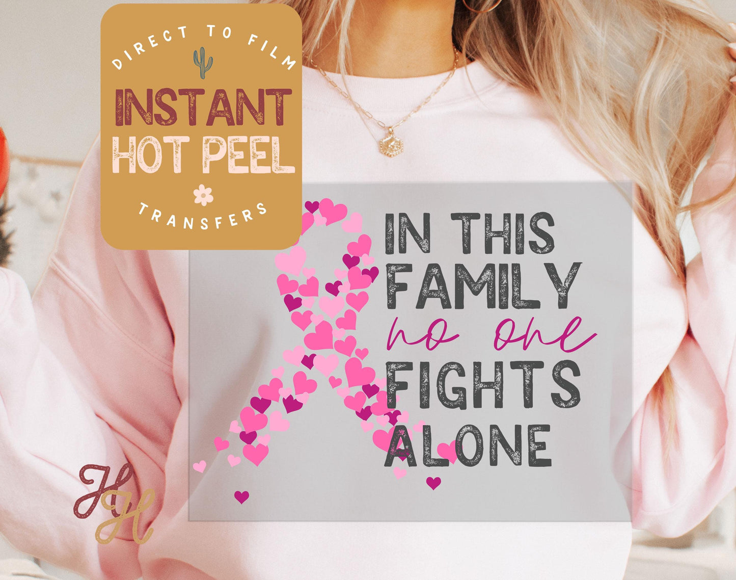 Breast Cancer Awareness DTF, In this family no one fights alone Transfer Direct to Film Print, Ready to Press Shirt Transfers, DTG Transfer