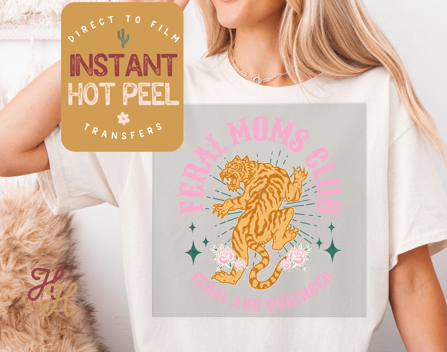 Feral Moms Club Transfer Print, Mother's Day DTF, Ready to Press Shirt Transfers, Trendy Mom DTG Heat Transfer, Mama Instant Peel Hot Press