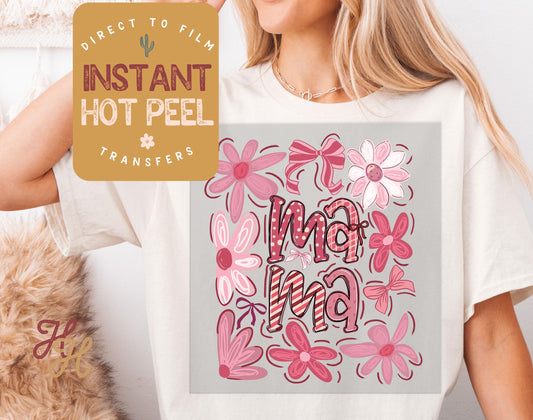 Floral Mama Transfer Print, Mother's Day DTF, Ready to Press Shirt Transfers, Trendy Mom DTG Heat Transfer, Mama Instant Peel Hot Press