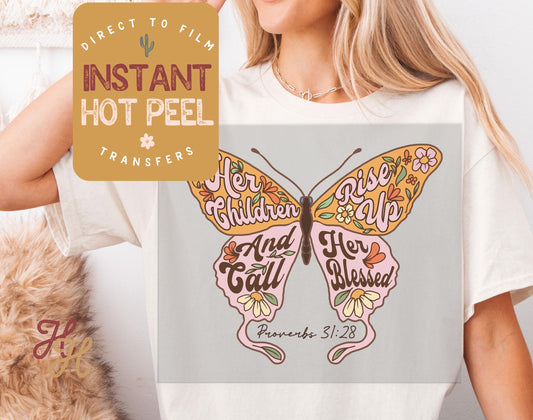 Proverbs 31:28 Transfer Print, Mother's Day DTF, Ready to Press Shirt Transfers, Trendy Mom DTG Heat Transfer, Mama Instant Peel Hot Press