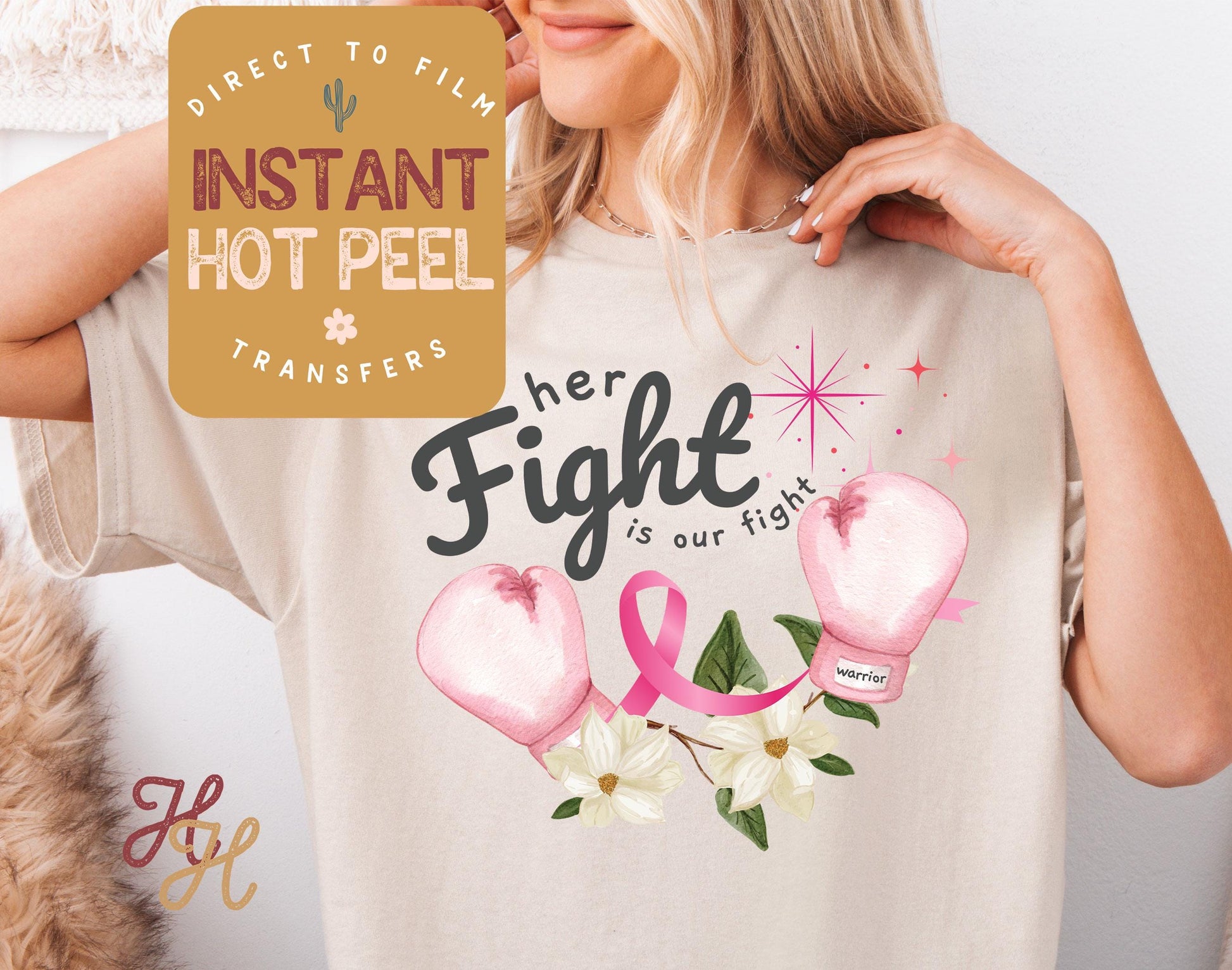Breast Cancer Awareness DTF, Her Fight is Our Fight Warrior Transfer Direct to Film Print, Ready to Press Shirt Transfers, DTG Heat Transfer