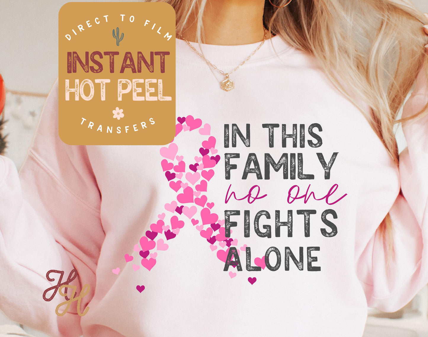 Breast Cancer Awareness DTF, In this family no one fights alone Transfer Direct to Film Print, Ready to Press Shirt Transfers, DTG Transfer