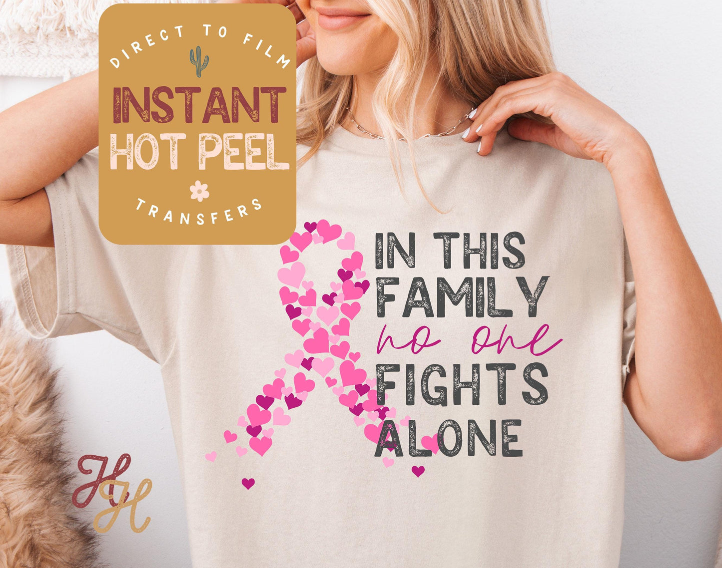 Breast Cancer Awareness DTF, In this family no one fights alone Transfer Direct to Film Print, Ready to Press Shirt Transfers, DTG Transfer