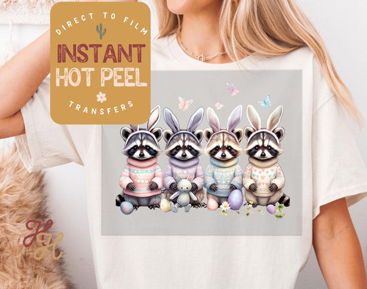 Easter Bunny Racoons DTF Direct to Film Transfer, DTG Transfer Sheet, Ready for Press Transfers, DTG Sheet, Happy Easter Shirt Print
