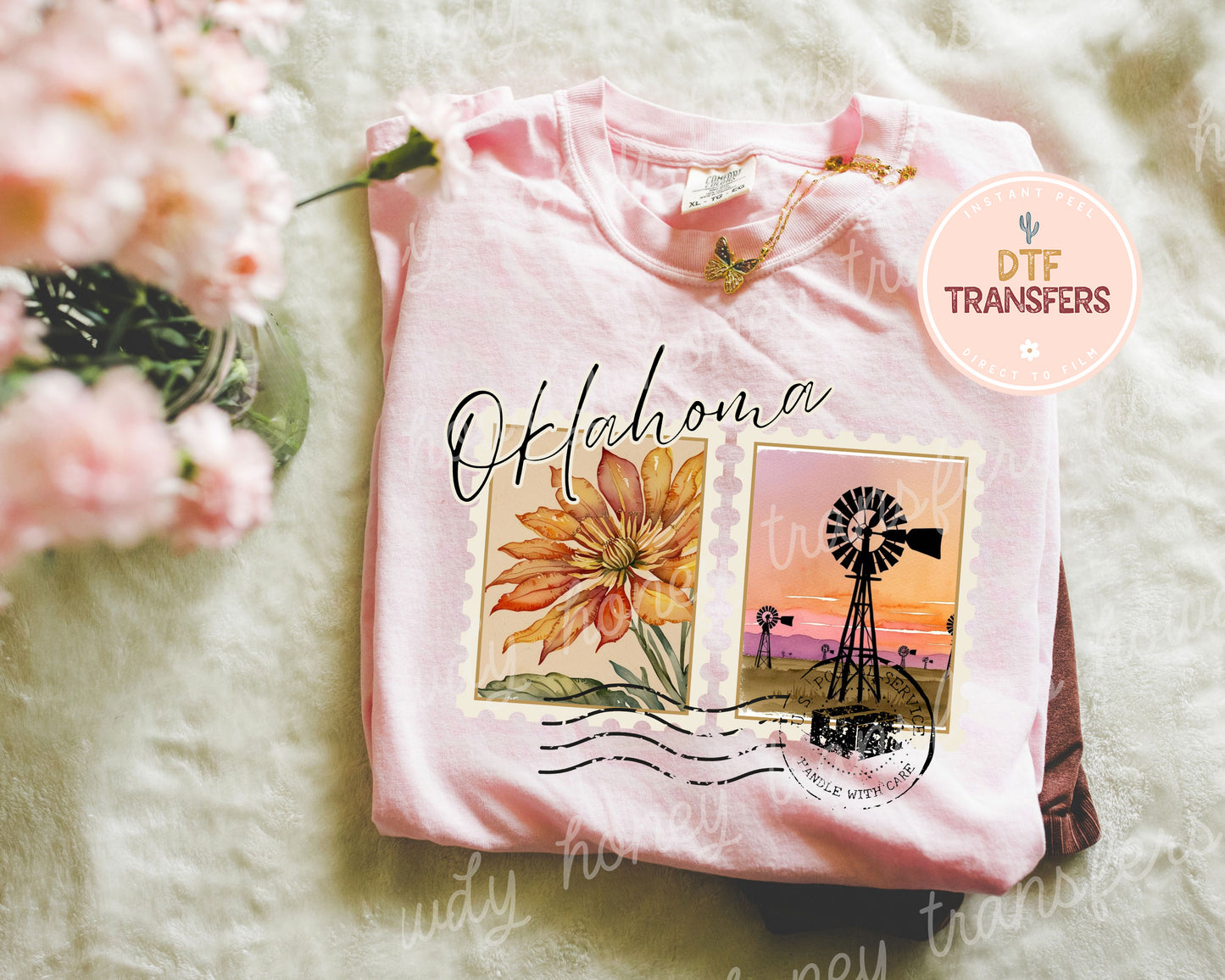 State of Oklahoma Postcard Stamp DTF Transfer Print