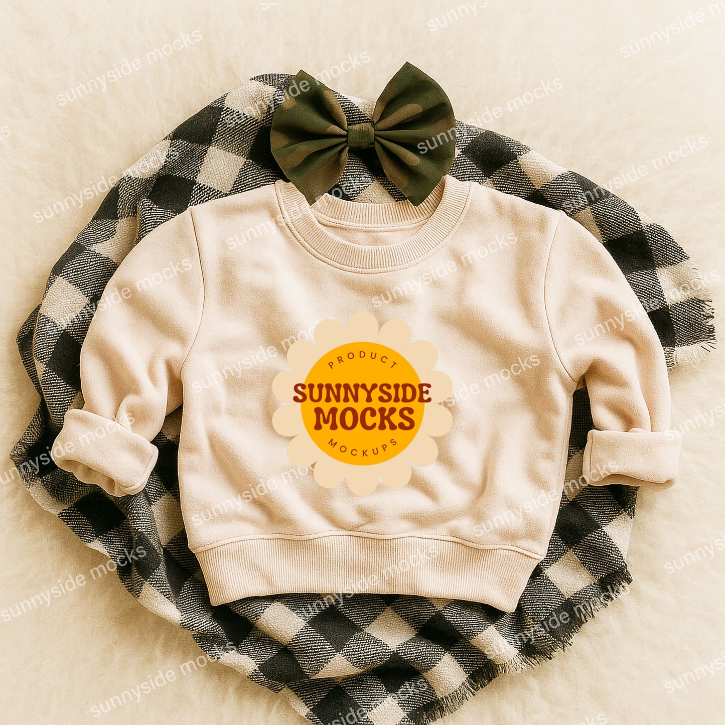 3317 RS Toddler Sweatshirt Mockup - Camo Bow Check Natural