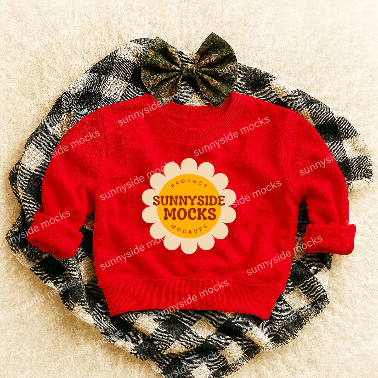 3317 RS Toddler Sweatshirt Mockup - Camo Bow Check Red