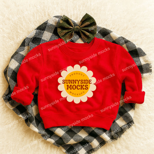 3317 RS Toddler Sweatshirt Mockup - Camo Bow Check Red
