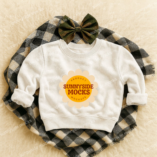 3317 RS Toddler Sweatshirt Mockup - Camo Bow Check White