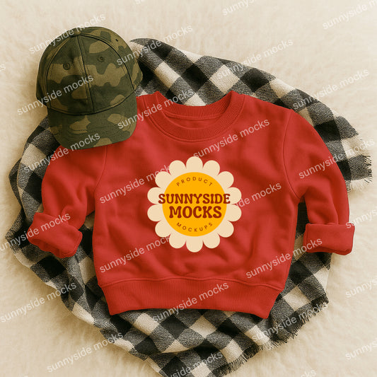 3317 RS Toddler Sweatshirt Mockup - Camo Check Red